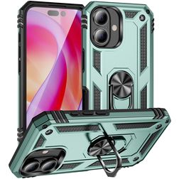 Mobigear Armor Ring Coque iPhone 16 Coque arrière Rigide Anti-Chocs avec Anneau-Support - Vert