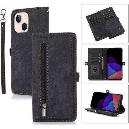 Mobigear Zipper Housse iPhone 14 Plus Etui Porte-Monnaie - Noir