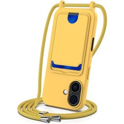 Mobigear Lanyard Card iPhone 17 Silicone Coque avec cordon et porte-cartes - Jaune