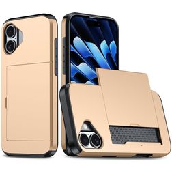 Mobigear Card Coque iPhone 16 Plus Coque arrière Rigide Anti-Chocs avec Porte-Cartes - Or