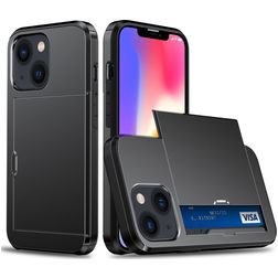 Mobigear Card Coque iPhone 15 Coque arrière Rigide Anti-Chocs avec Porte-Cartes - Noir
