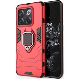 Mobigear Armor Ring Coque OnePlus 10T Coque arrière Rigide Anti-Chocs avec Anneau-Support - Rouge