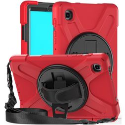 Mobigear SureGrip XGuard Coque Samsung Galaxy Tab A7 Lite Coque arrière en Plastique rigide,Silicone + Bandoulière + Support Amovible - Rouge
