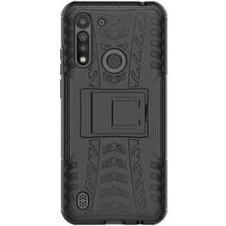 Mobigear Tire Coque Motorola Moto G8 Power Lite Coque arrière Rigide Anti-Chocs avec Support Amovible - Noir