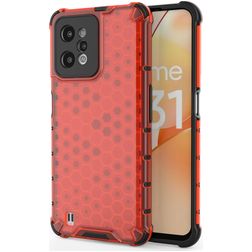 Mobigear Honeycomb Coque Realme C31 Coque arrière Rigide Anti-Chocs - Rouge