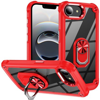 Mobigear Crystal Ring iPhone 17e Plastique rigide Coque arrière avec bague de maintien - Rouge
