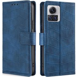 Mobigear Croco Housse Motorola Edge 30 Ultra Etui Porte-Monnaie - Bleu