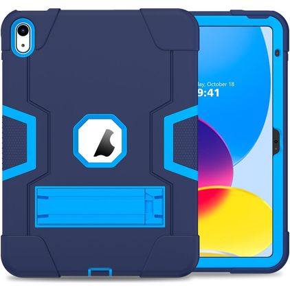 Mobigear ShieldStand Coque iPad 10 (2022) Coque arrière en Plastique rigide,Silicone + Support Amovible - Bleu / Bleu Marin