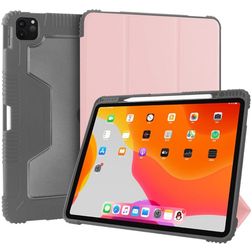 Mutural Tri-Fold Tough Coque iPad Pro 12.9 Pouces (2021) Etui + Porte-crayon - Noir / Rose doré