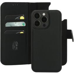 Mobiparts Housse iPhone 15 Pro Max MagSafe Etui avec Coque Détachable en Cuir Véritable Porte-Monnaie - Noir