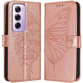 Mobigear Butterfly Housse OPPO Reno 12 Pro Etui Porte-Monnaie - Rose doré