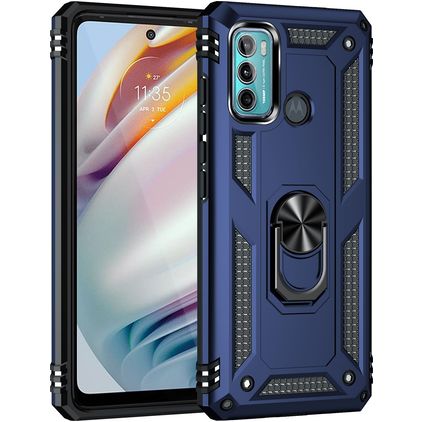 Mobigear Armor Ring Coque Motorola Moto G60 Coque arrière Rigide Anti-Chocs avec Anneau-Support - Bleu