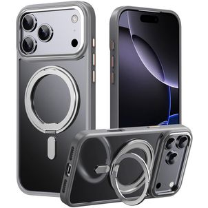 Mobigear Frosted Mag Coque iPhone 17 Pro MagSafe Coque arrière Rigide avec Support Amovible - Vert