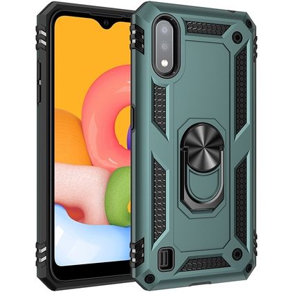 Mobigear Armor Ring Coque Samsung Galaxy A01 Coque arrière Rigide Anti-Chocs avec Anneau-Support - Vert