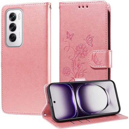 Mobigear Flowers Housse OPPO Reno 12 Pro Etui Porte-Monnaie - Rose doré