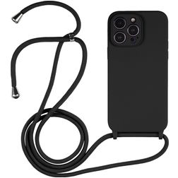 Mobigear Lanyard iPhone 15 Pro Coque avec cordon en Silicone - Noir