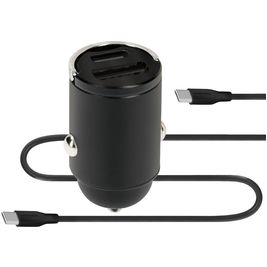 Mobiparts Car Charger - Double USB / USB-C Chargeur voiture USB-C 1 mètre Fast Charge 30W 3A - Noir