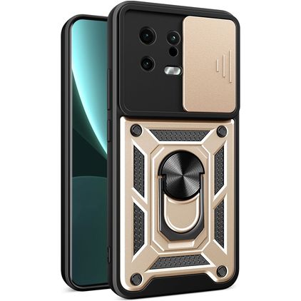 Mobigear Armor Ring Cam Slide Coque Xiaomi 13 Coque arrière Rigide Anti-Chocs avec Anneau-Support et Protecteur Lentilles - Or