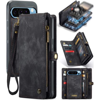 CaseMe 008 Google Pixel 9 Pro XL Coque Étui 2en1 avec coque amovible Portefeuille - Noir