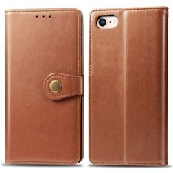 Mobigear Snap Button Housse iPhone SE (2022) Etui Porte-Monnaie - Cognac