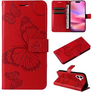 Mobigear Butterfly Housse iPhone 16 Etui Porte-Monnaie - Rouge