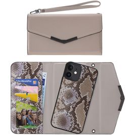 Mobilize Elegant Magnet iPhone 12 Détachable 2in1 Pochette - Beige Snake