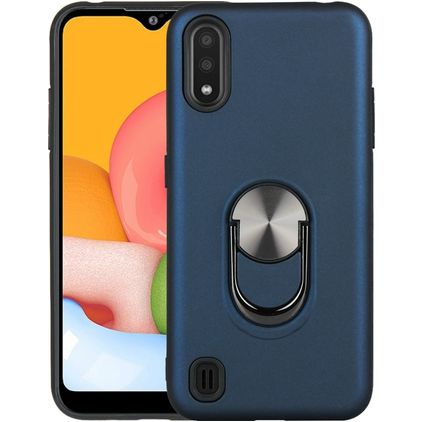 Mobigear Armor Ring Coque Samsung Galaxy A01 Coque arrière Rigide Anti-Chocs avec Anneau-Support - Bleu