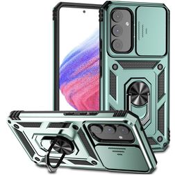 Mobigear Armor Ring Cam Slide Samsung Galaxy A54 Plastique rigide Coque arrière Antichoc avec bague de maintien et cache caméra coulissant - Vert