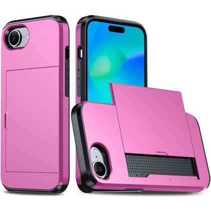 Mobigear Card Coque iPhone 17e Coque arrière Rigide Anti-Chocs avec Porte-Cartes - Magenta