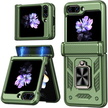 Mobigear Armor ring Coque Samsung Galaxy Z Flip 6 Coque arrière Rigide Anti-Chocs avec Anneau-Support - Vert
