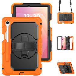 Mobigear SureGrip XGuard Coque Samsung Galaxy Tab S11 Coque arrière en Plastique rigide,Silicone + Porte-crayon + Bandoulière + Support Amovible - Orange
