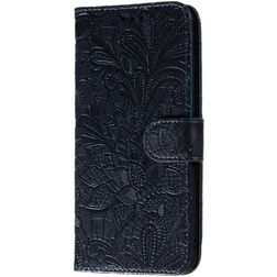 Mobigear Flowers Motorola Moto E6s (2020) Étui Portefeuille - Bleu foncé