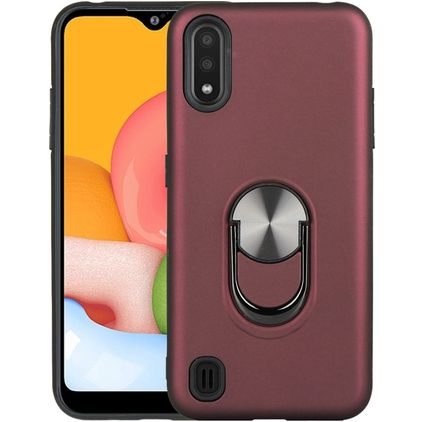Mobigear Armor Ring Coque Samsung Galaxy A01 Coque arrière Rigide Anti-Chocs avec Anneau-Support - Rouge