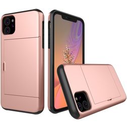 Mobigear Card iPhone 11 Plastique rigide Coque arrière Antichoc avec porte-cartes - Rose doré
