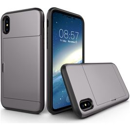 Mobigear Card Coque iPhone X Coque arrière Rigide Anti-Chocs avec Porte-Cartes - Gris