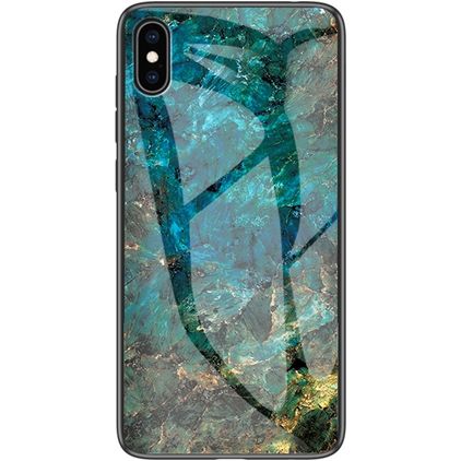Mobigear Marble Glass Coque iPhone XS Coque arrière en Verre trempé - Emerald