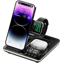 Mobigear AlarmDock Station de Charge QI pour Smartphone / AirPods & Apple Watch avec Réveil - Noir