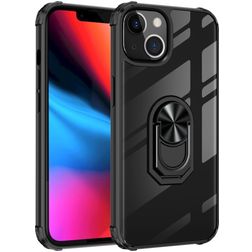 Mobigear Crystal Ring Coque iPhone 14 Pro Coque arrière Rigide avec Anneau-Support - Transparent / Noir
