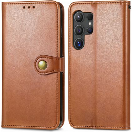 Mobigear Snap Button Housse Samsung Galaxy S25 Etui Porte-Monnaie - Marron