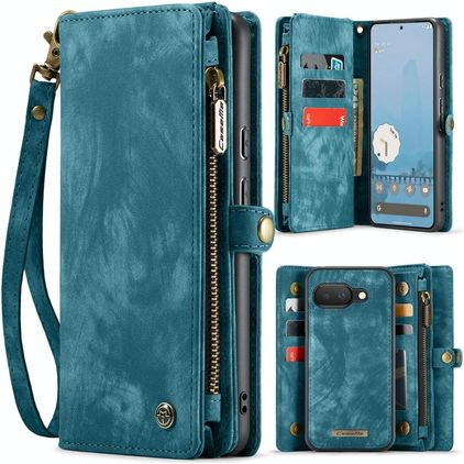 CaseMe 008 Google Pixel 9a Coque Étui 2en1 avec coque amovible Portefeuille - Bleu