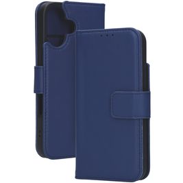 Mobiparts Wallet Housse iPhone 16 MagSafe Etui en Cuir Véritable Porte-Monnaie - Bleu