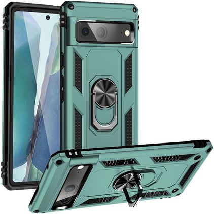 Mobigear Armor Ring Google Pixel 7 Plastique rigide Coque arrière Antichoc avec bague de maintien - Vert