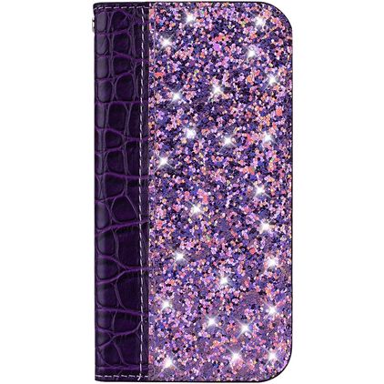 Mobigear Croco Glitter Housse Motorola One Power Etui Porte-Monnaie - Violet