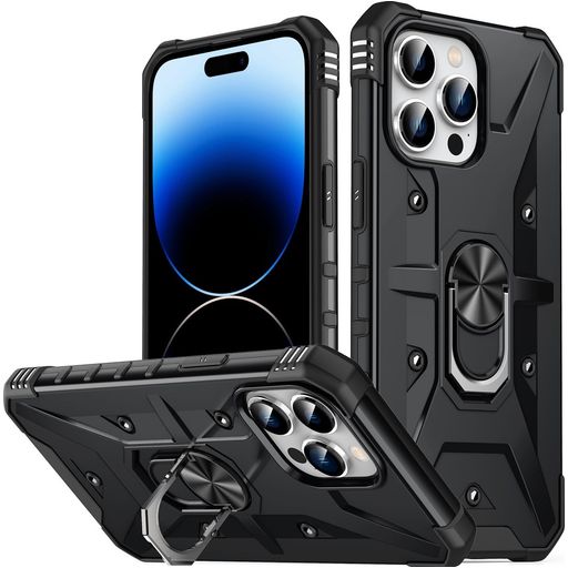 Mobigear Armor Ring Coque iPhone 14 Pro Max Coque arrière Rigide Anti-Chocs avec Anneau-Support - Noir