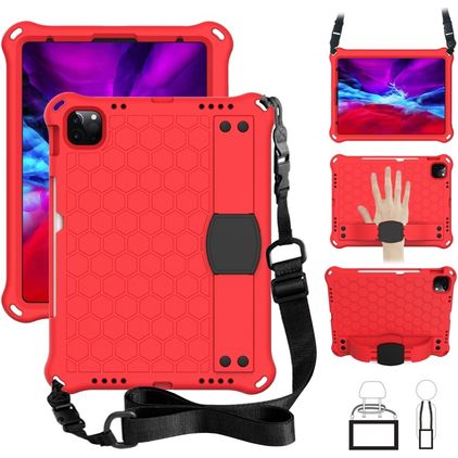 Mobigear Ruggedized Coque iPad 11 (2025) Coque arrière en EVA + Porte-crayon + Bandoulière + Support Amovible - Rouge