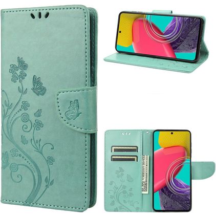 Mobigear Flowers Housse Samsung Galaxy M53 Etui Porte-Monnaie - Vert