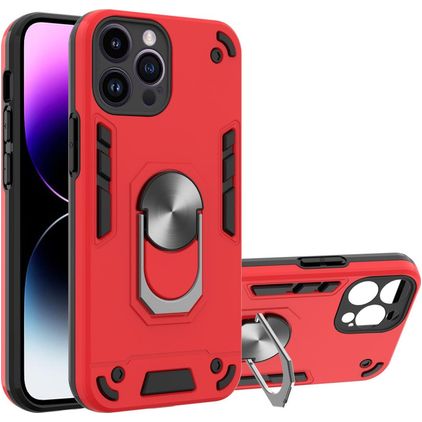 Mobigear Armor Ring Coque iPhone 14 Pro Max Coque arrière Rigide Anti-Chocs avec Anneau-Support - Rouge