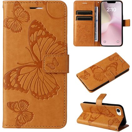 Mobigear Butterfly Housse iPhone 17e Etui Porte-Monnaie - Cognac