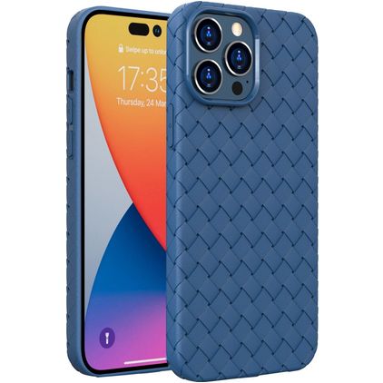 Mobigear Woven Coque iPhone 14 Pro Max Coque arrière en TPU Souple - Dark Blue