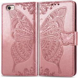 Mobigear Butterfly Housse iPhone 16e Etui Porte-Monnaie - Rose doré